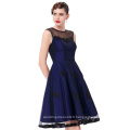 Belle Poque Stock sans manches en rond N / T Taffetas Bleu foncé Vintage Retro 50s 60s Robe BP000112-4